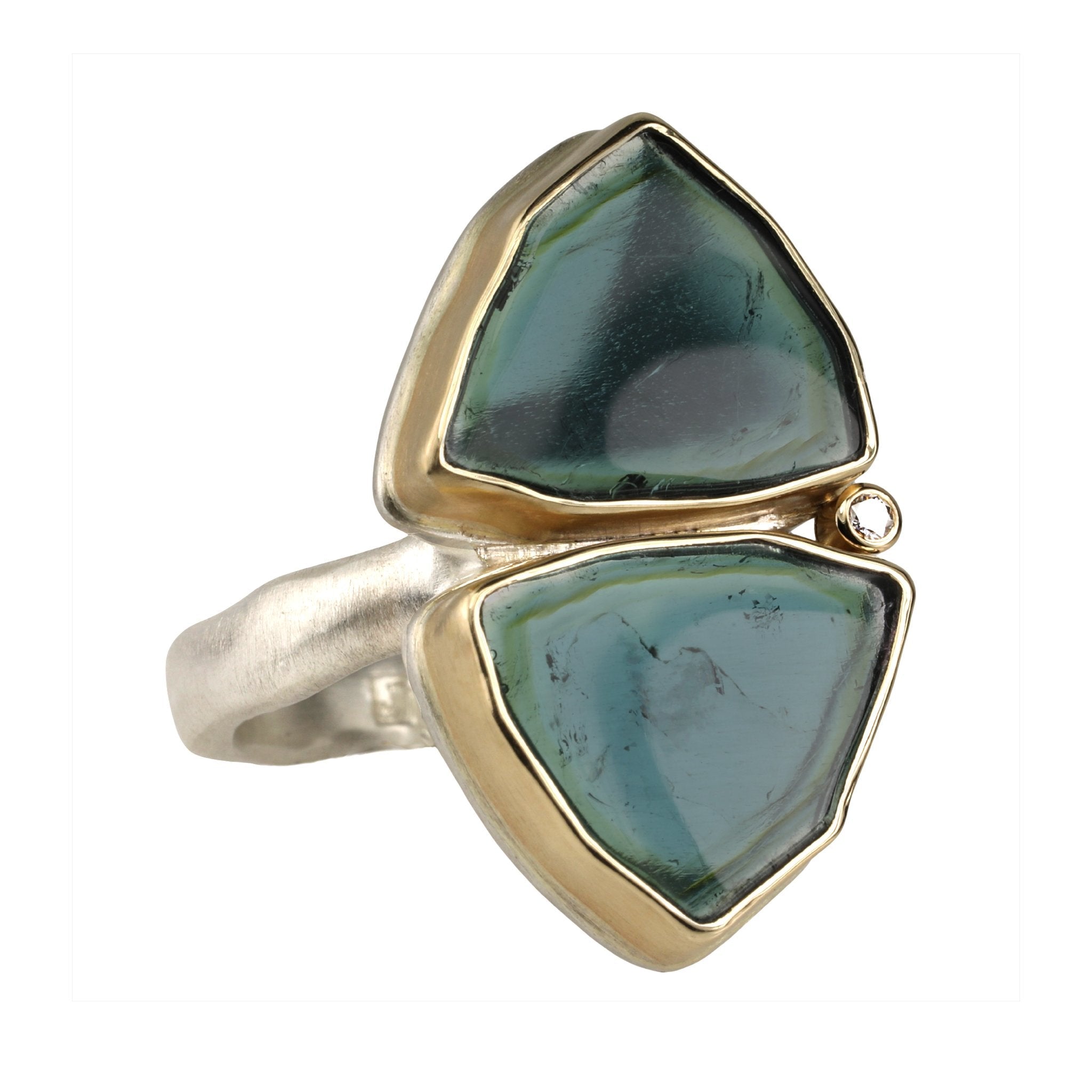 Jamie Joseph Double Smooth Blue-Green Tourmaline Slice Ring