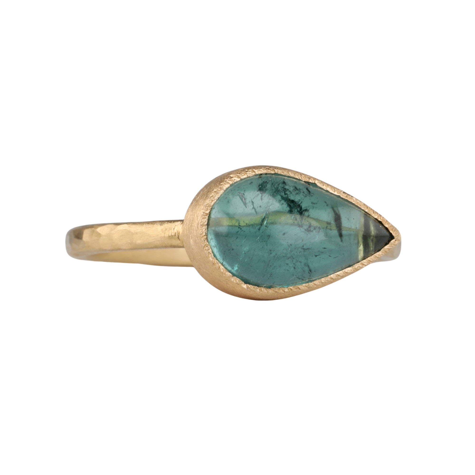 East-West Cabochon Teardrop Green Tourmaline Ring - Peridot Fine Jewelry - Yasuko Azuma