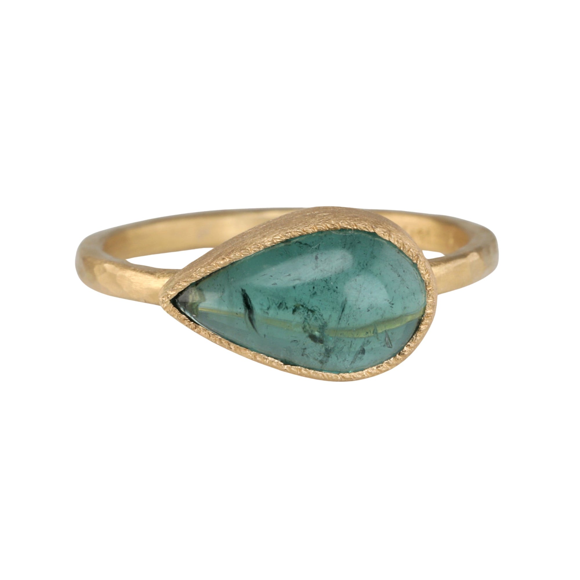 East-West Cabochon Teardrop Green Tourmaline Ring - Peridot Fine Jewelry - Yasuko Azuma