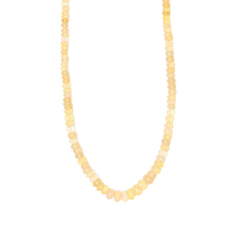 Ethiopian Yellow Opal Beaded Necklace with Gold Clasp - Peridot Fine Jewelry - Zahava