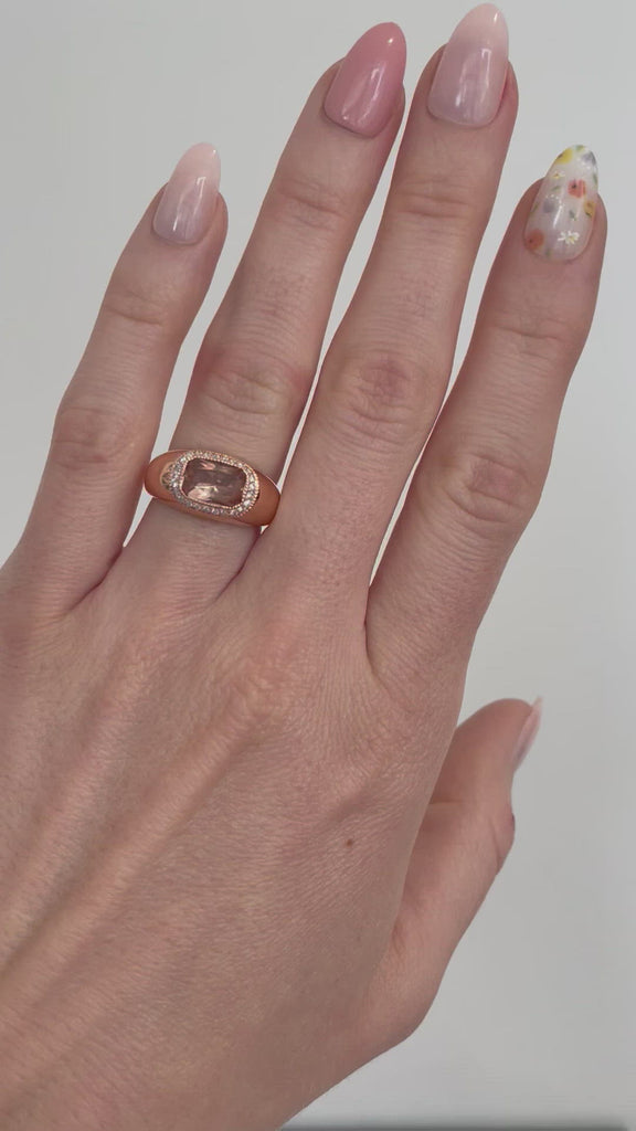 Jacquie Aiche Rose Gold Sunstone Signet Ring with Pave Diamond Halo
