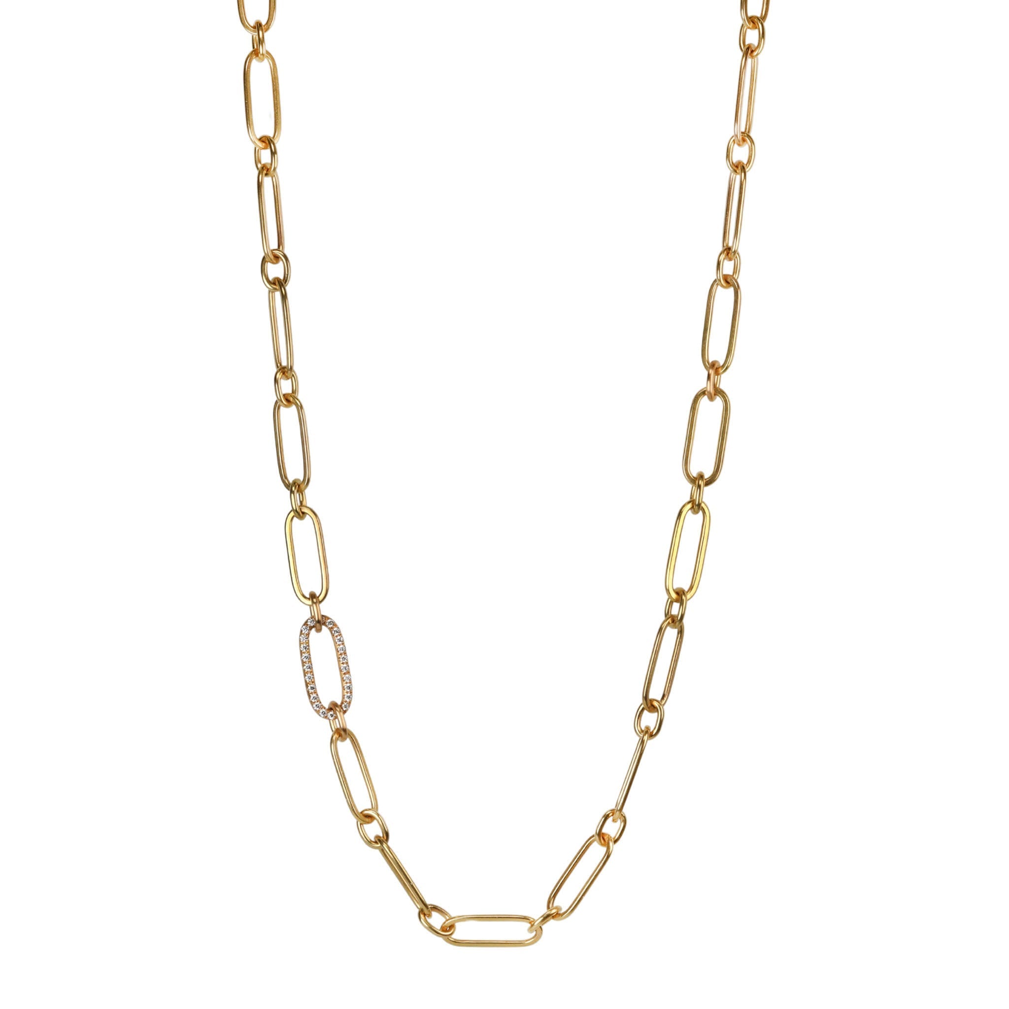Flattened Paperclip Link Necklace with Pave Diamond Link - Peridot Fine Jewelry - Caroline Ellen