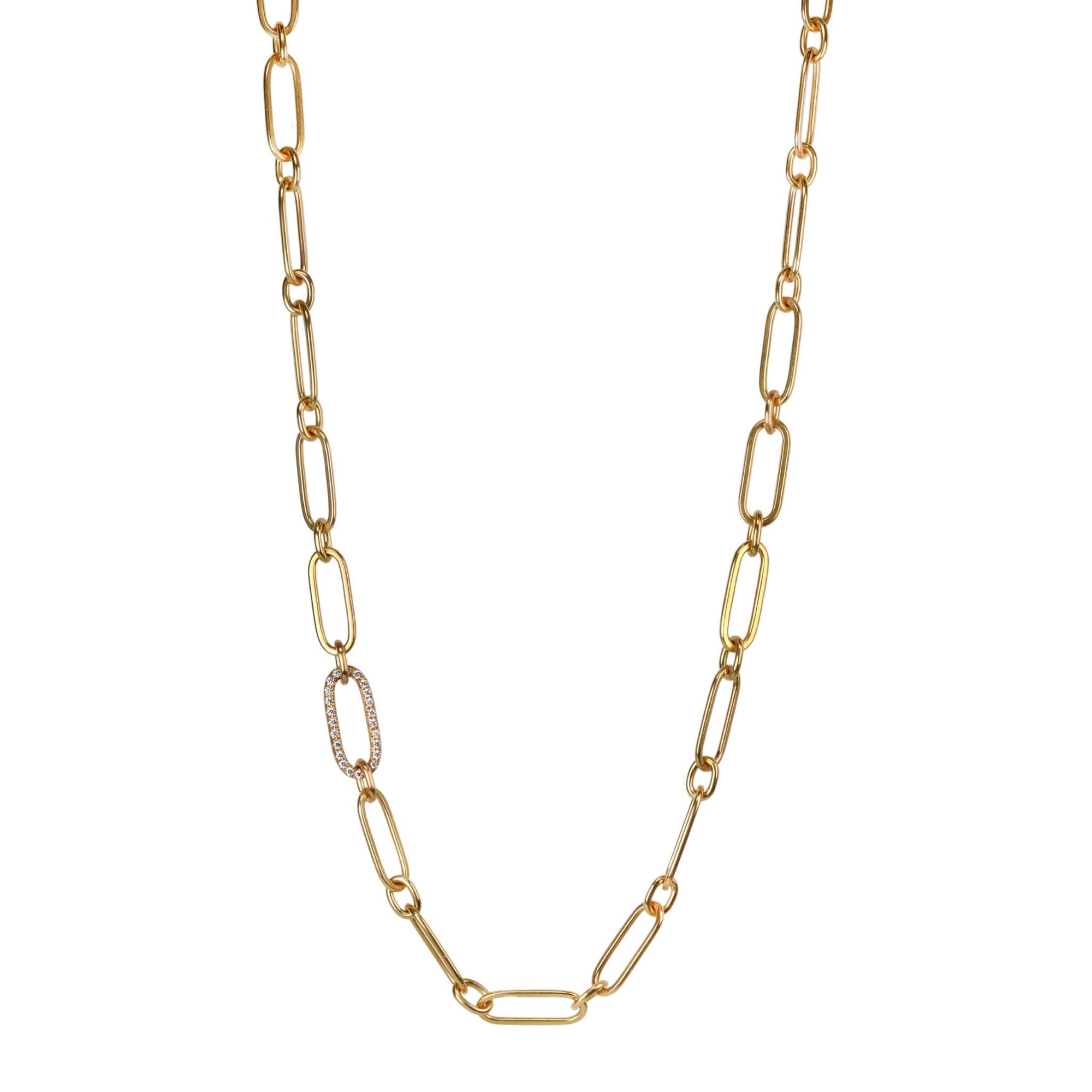 Flattened Paperclip Link Necklace with Pave Diamond Link - Peridot Fine Jewelry - Caroline Ellen