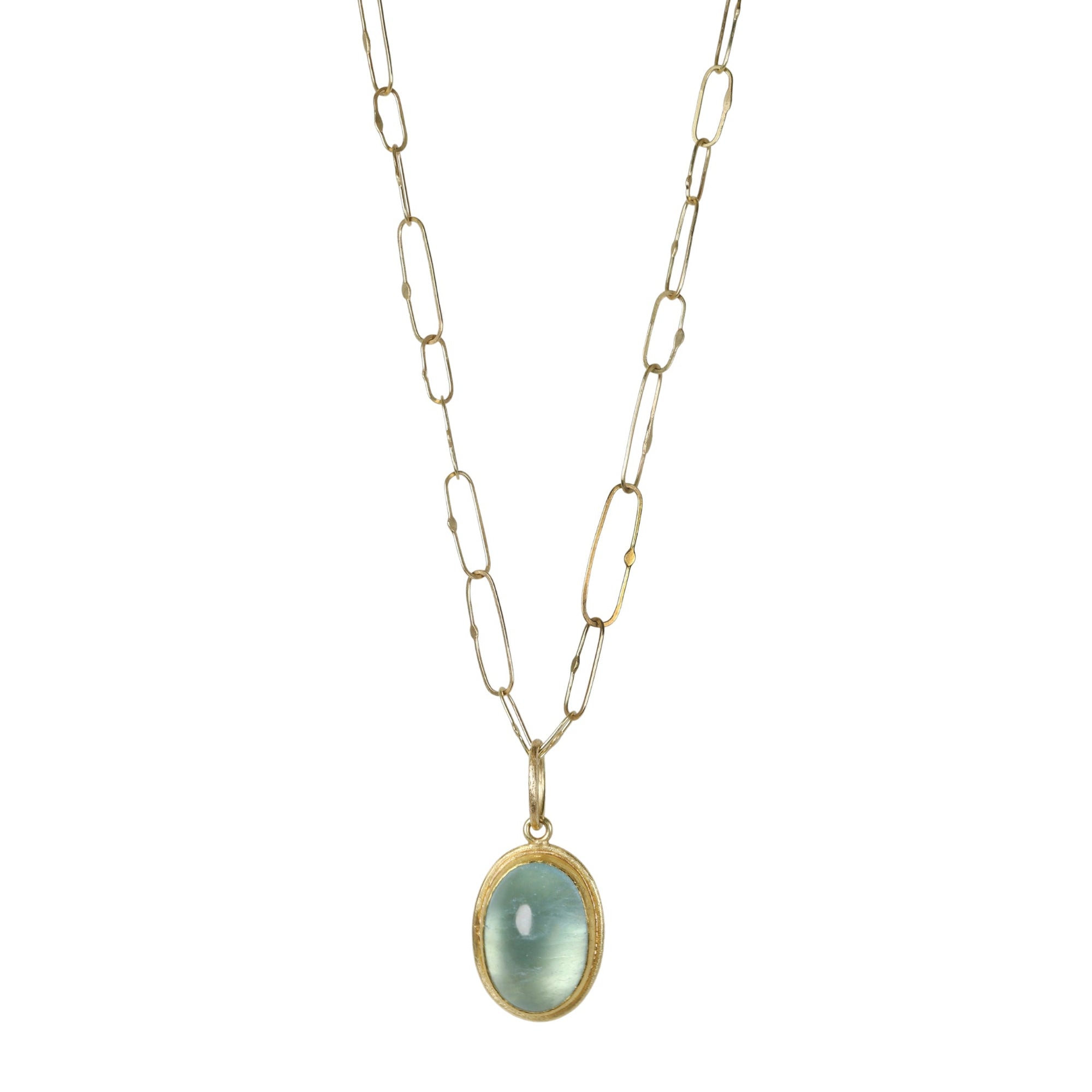 &quot;Frame&quot; Bezel-Set Cabochon Aquamarine Pendant - Peridot Fine Jewelry - Petra Class