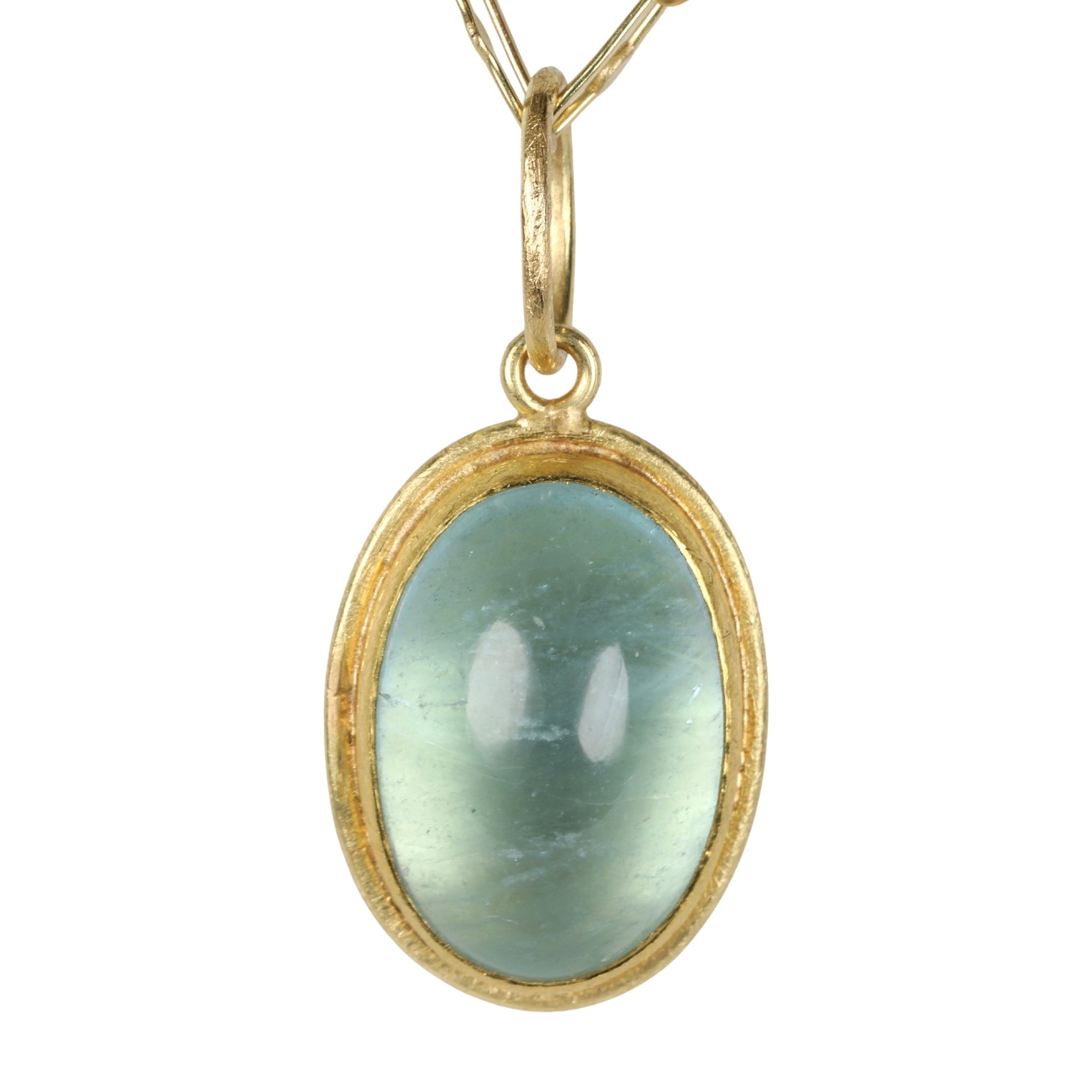 &quot;Frame&quot; Bezel-Set Cabochon Aquamarine Pendant - Peridot Fine Jewelry - Petra Class