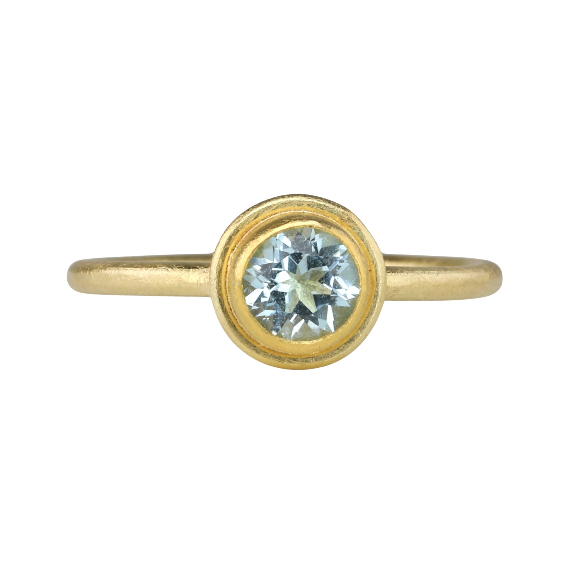 &quot;Frame&quot; Bezel-Set Round Aquamarine Ring - Peridot Fine Jewelry - Petra Class