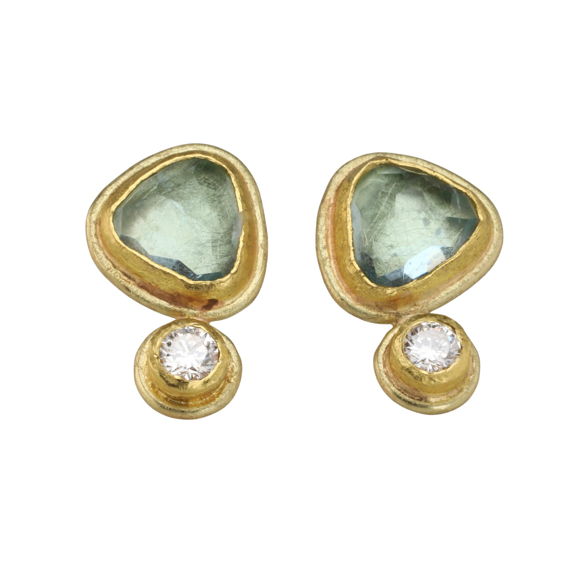 Freeform Rosecut Aquamarine &amp; Diamond Studs - Peridot Fine Jewelry - Petra Class