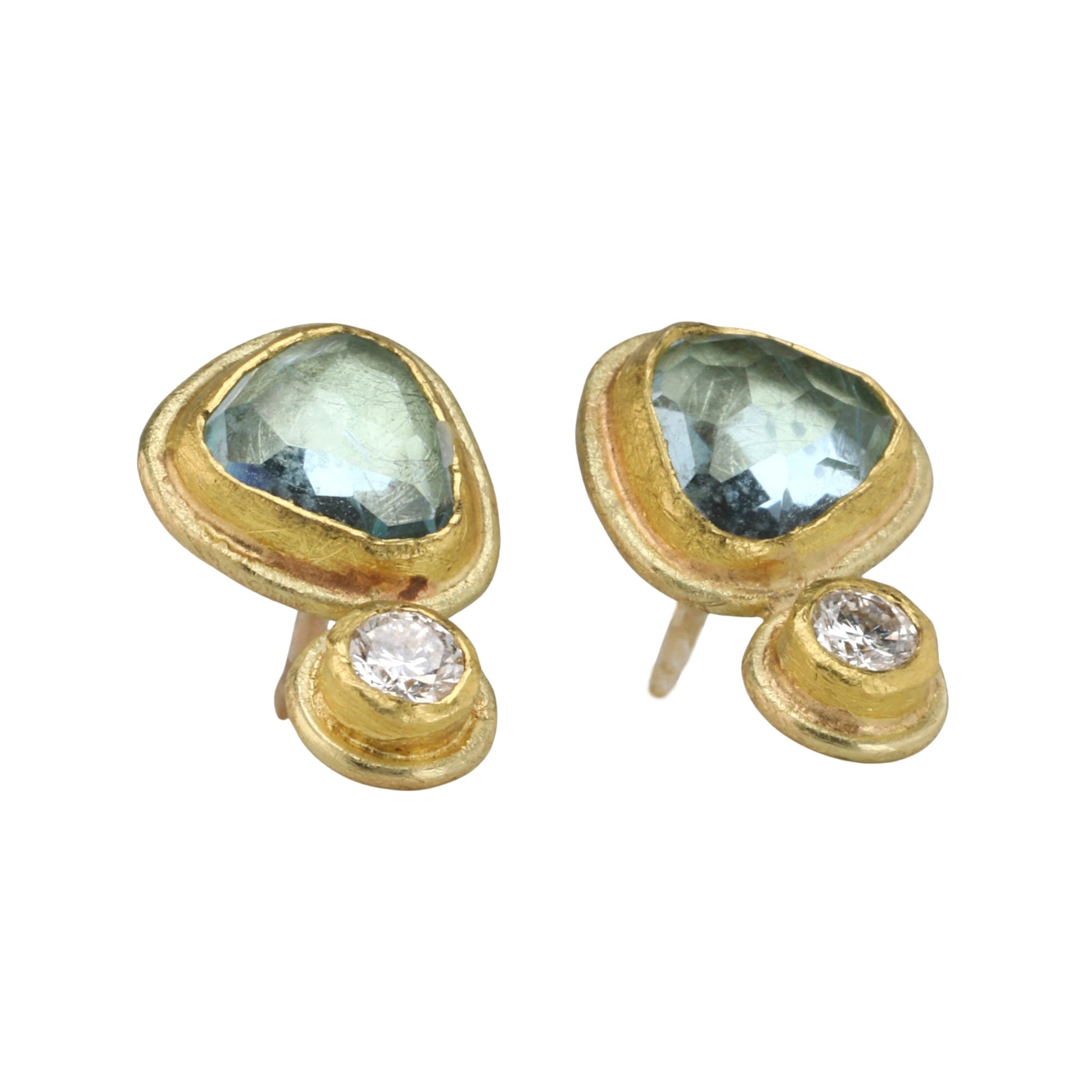 Freeform Rosecut Aquamarine &amp; Diamond Studs - Peridot Fine Jewelry - Petra Class