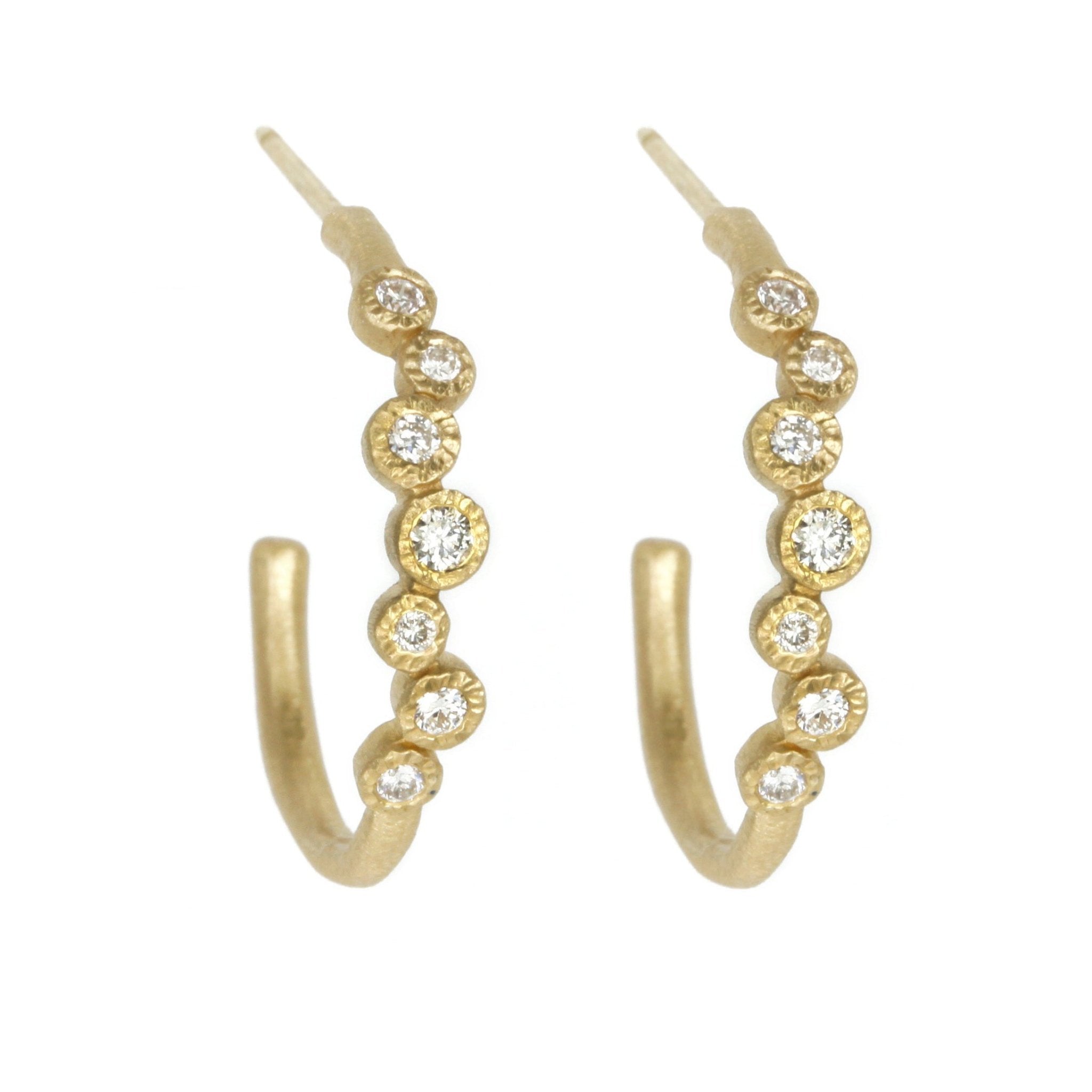 Yasuko Azuma Gold and Diamond Cluster Hoop Earrings