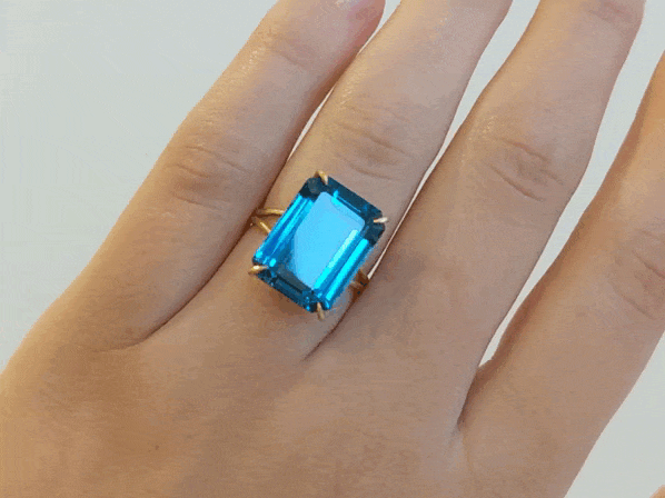 Gold and Emerald Cut London Blue Topaz Ring