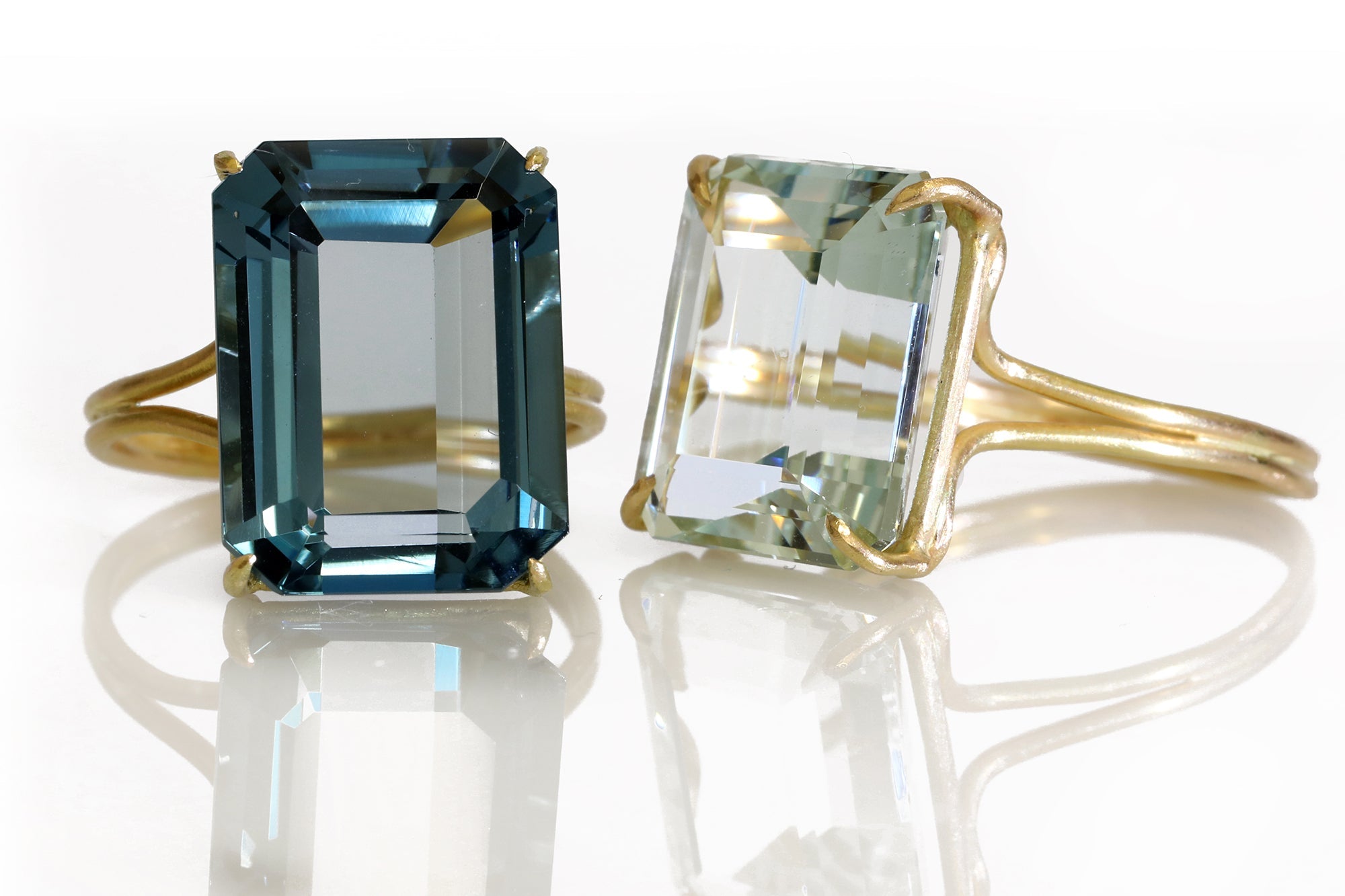 Gold and Emerald Cut London Blue Topaz Ring