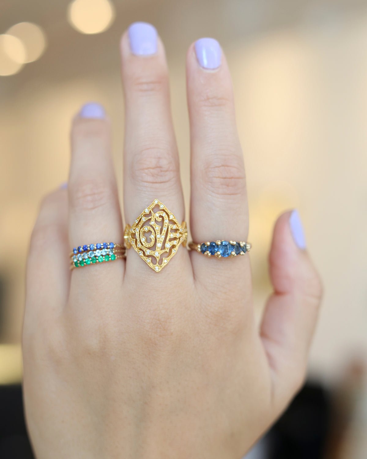 Jacquie Aiche Gold &quot;Antique Waif&quot; Ring with Aquamarines