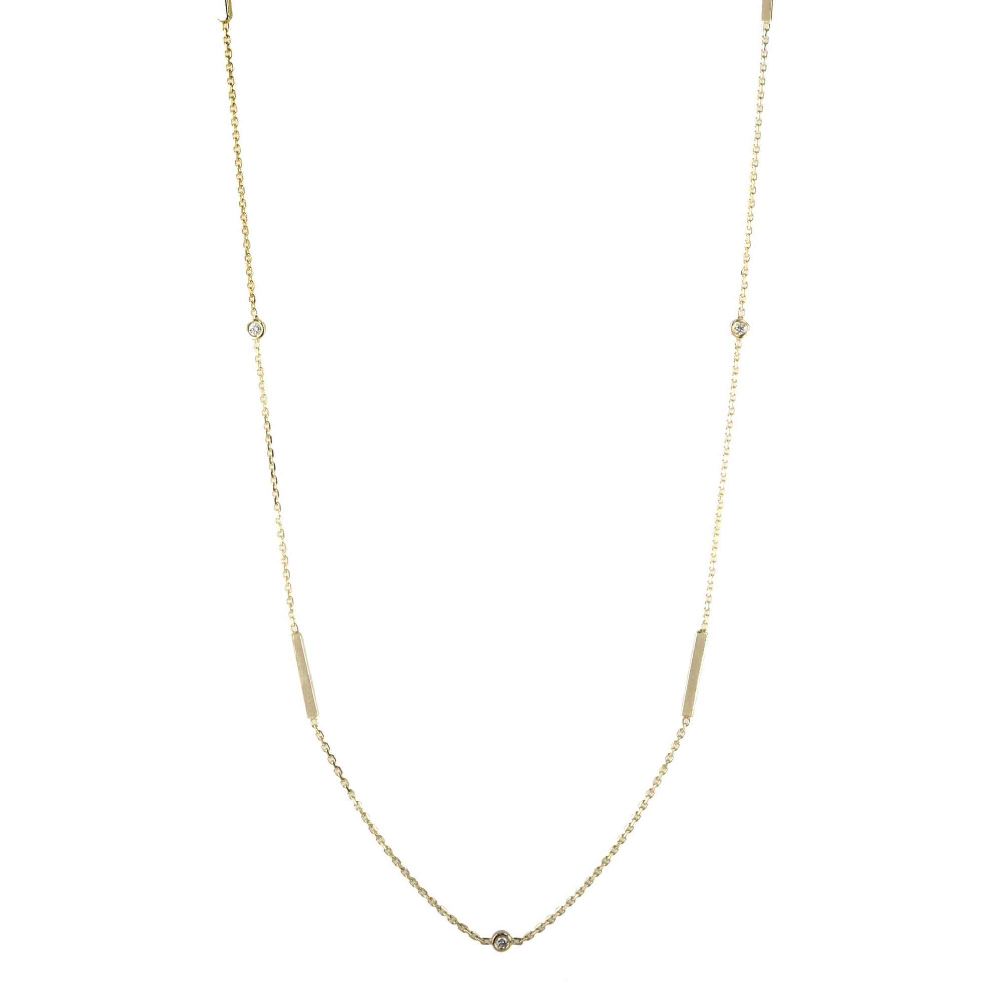 Gold Bar Chain with Five Bezel-Set Diamonds