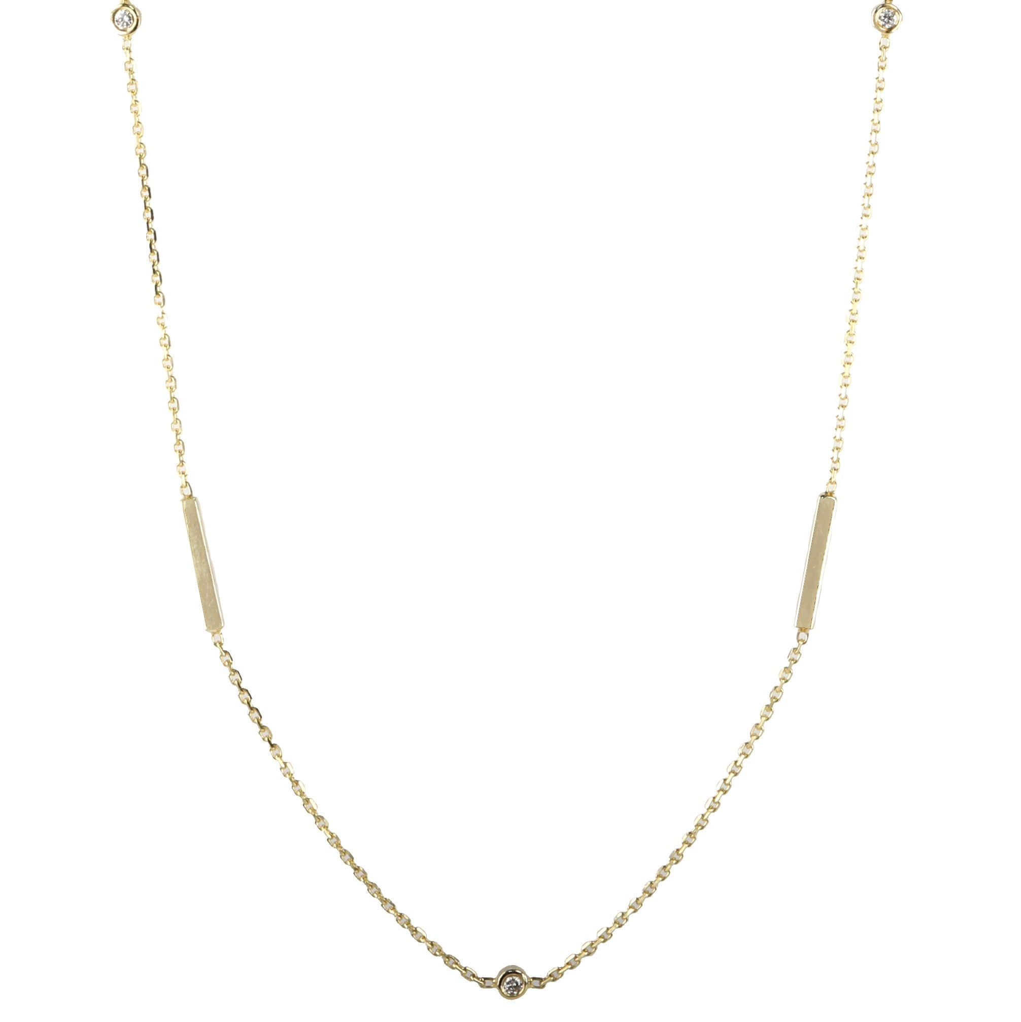 Gold Bar Chain with Five Bezel-Set Diamonds