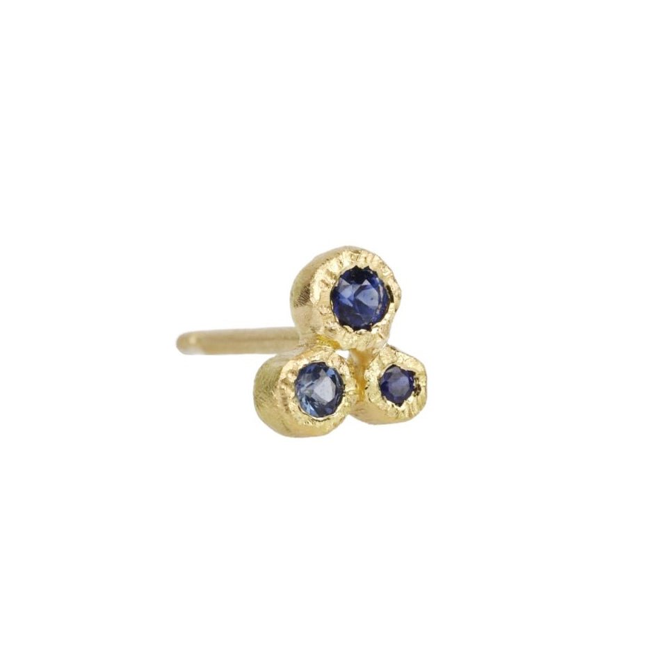 Gold Bezel-Set Blue Sapphire Trio Stud - Peridot Fine Jewelry - Yasuko Azuma