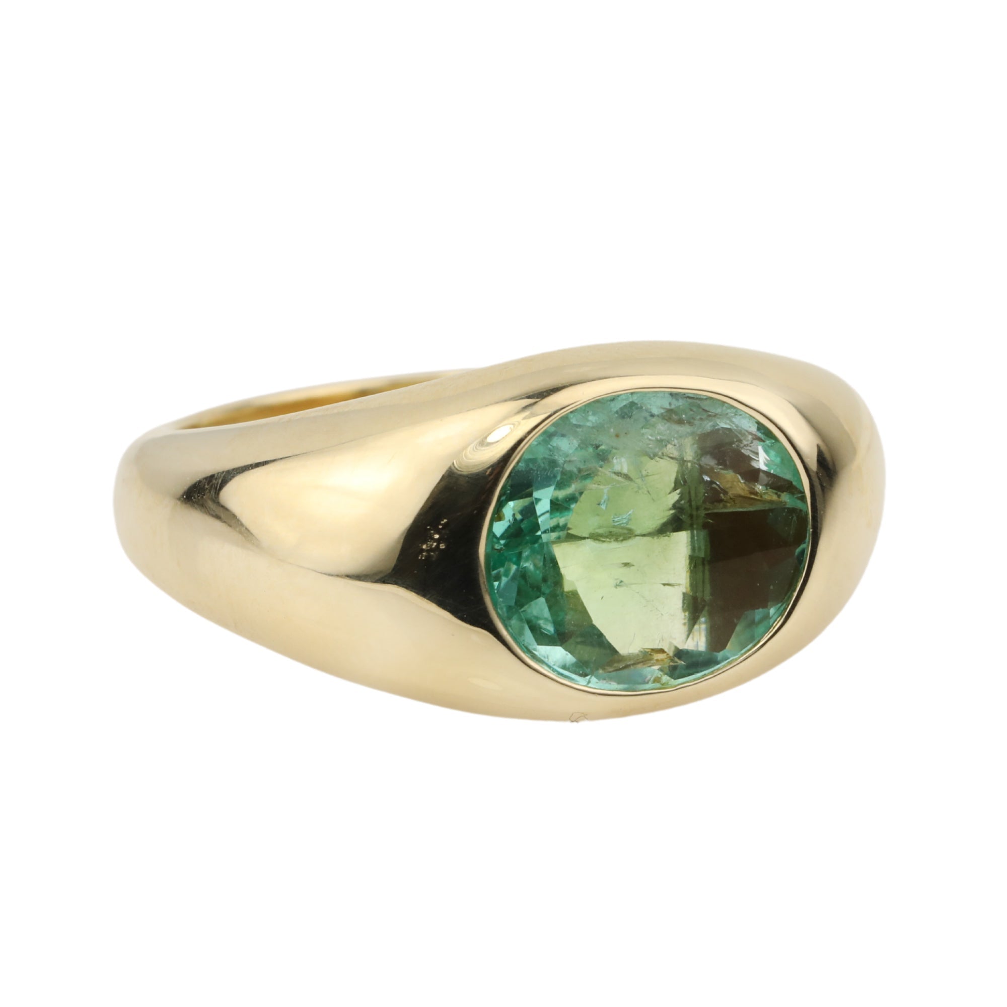 Gold Bezel-Set Emerald Dome Signet Ring