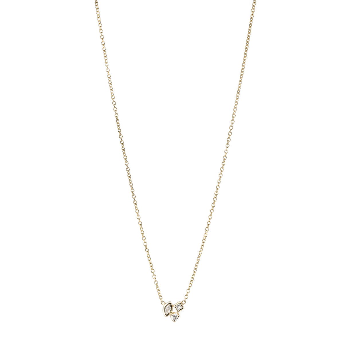 Gold Bezel-Set Mixed Diamond Cluster Necklace