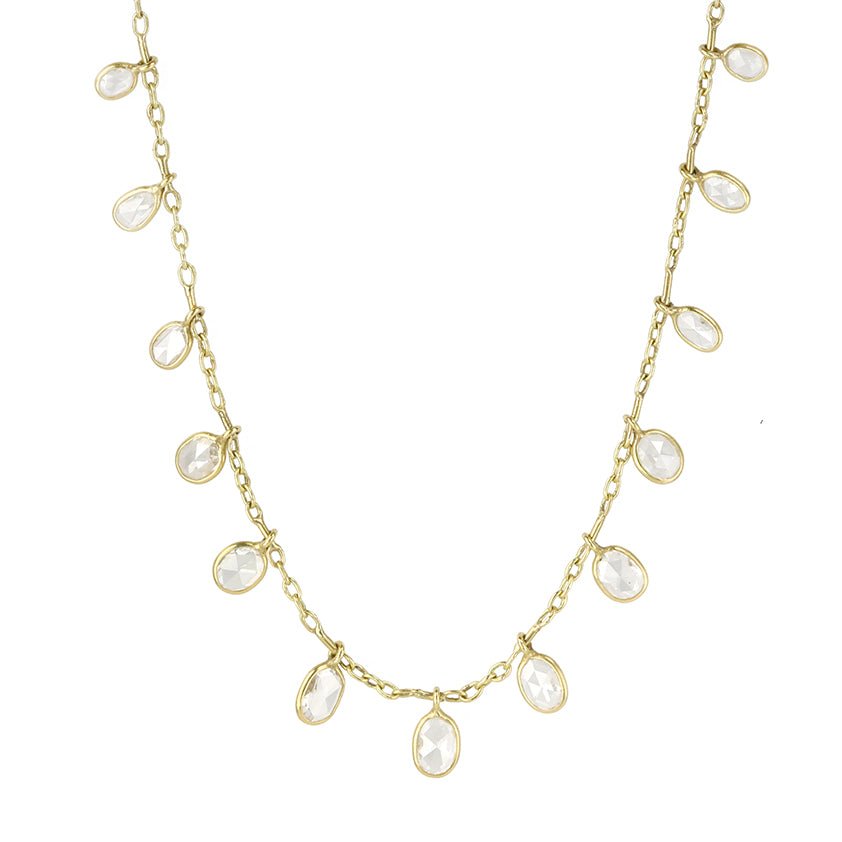 Gold Bezel-Set Rosecut Diamond Fringe Necklace