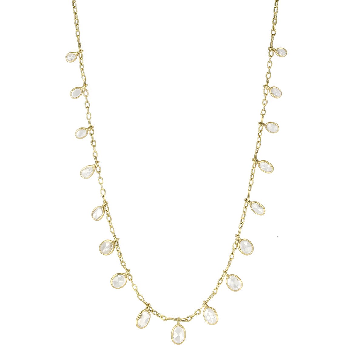 Gold Bezel-Set Rosecut Diamond Fringe Necklace