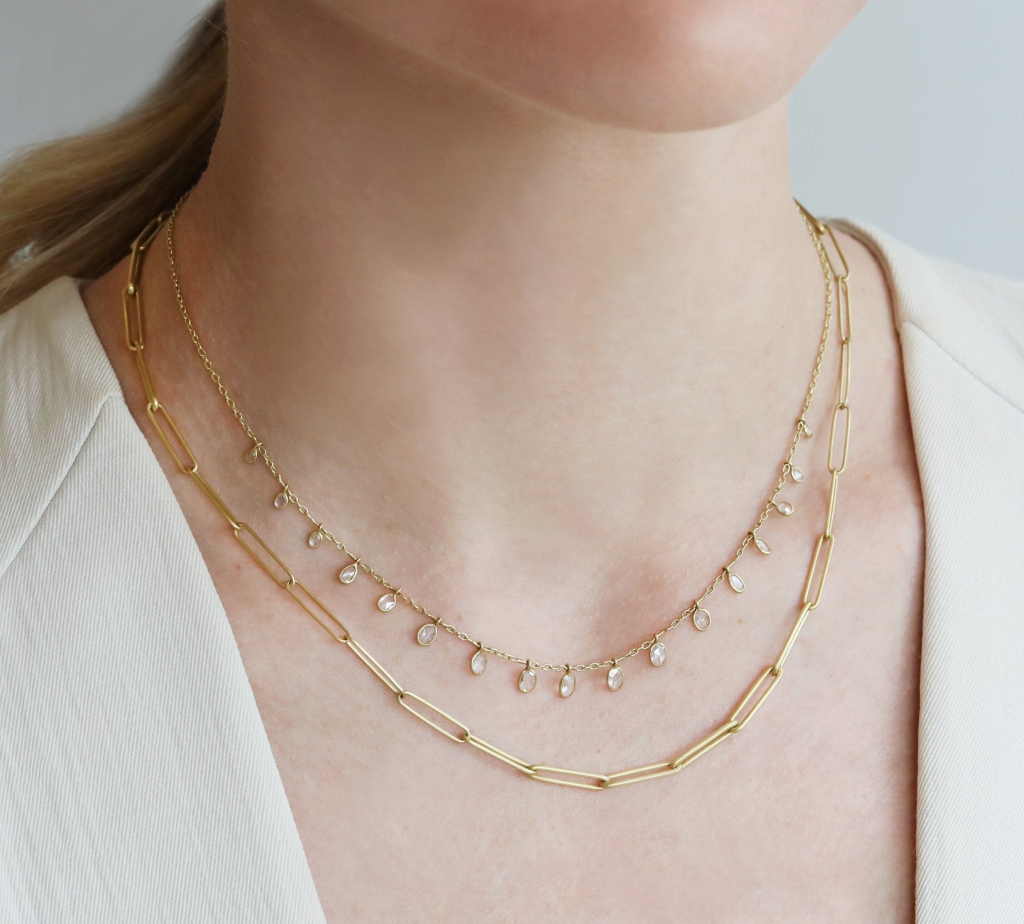 Gold Bezel-Set Rosecut Diamond Fringe Necklace