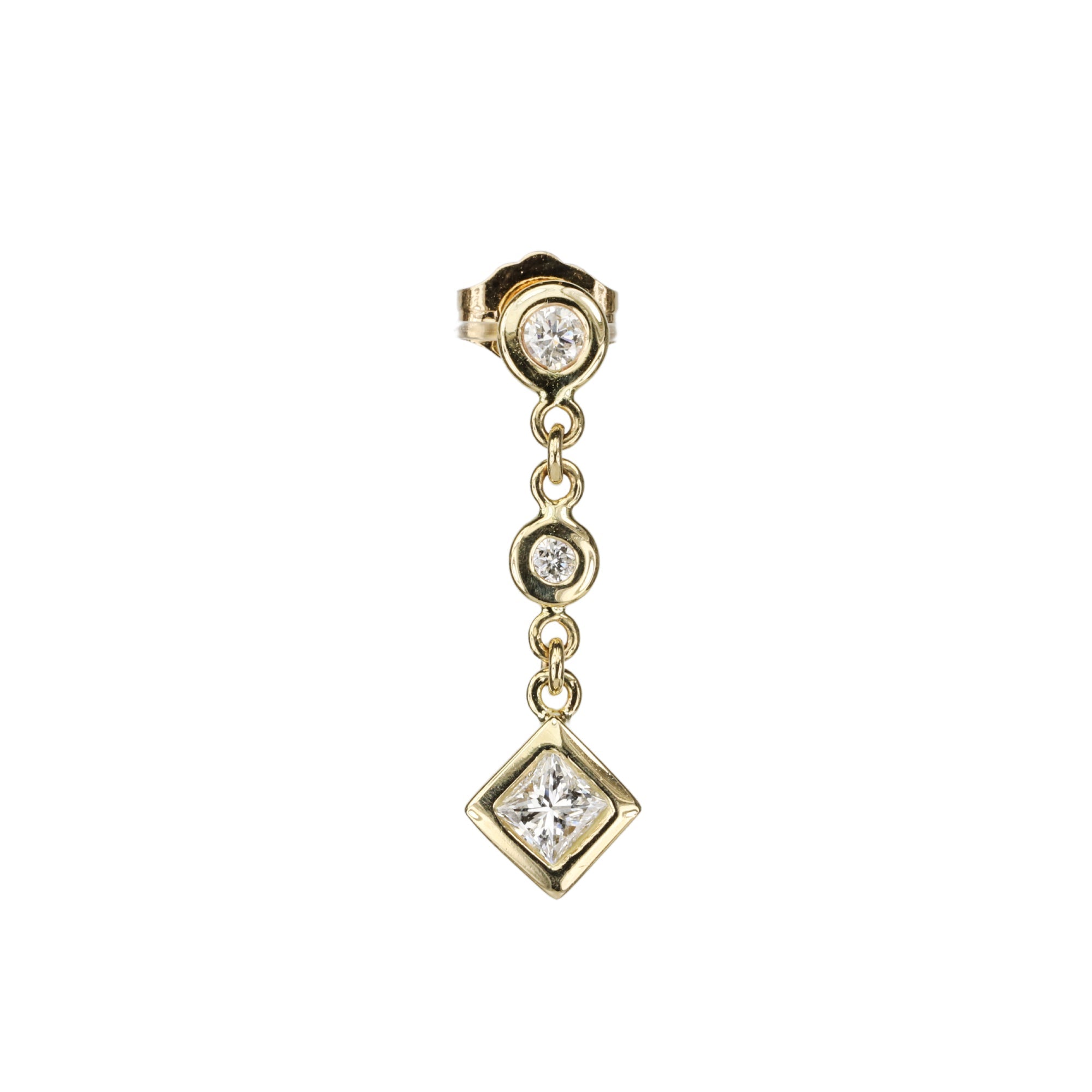 Jacquie Aiche Gold Bezel-Set Round &amp; Princess-Cut Diamond Earring