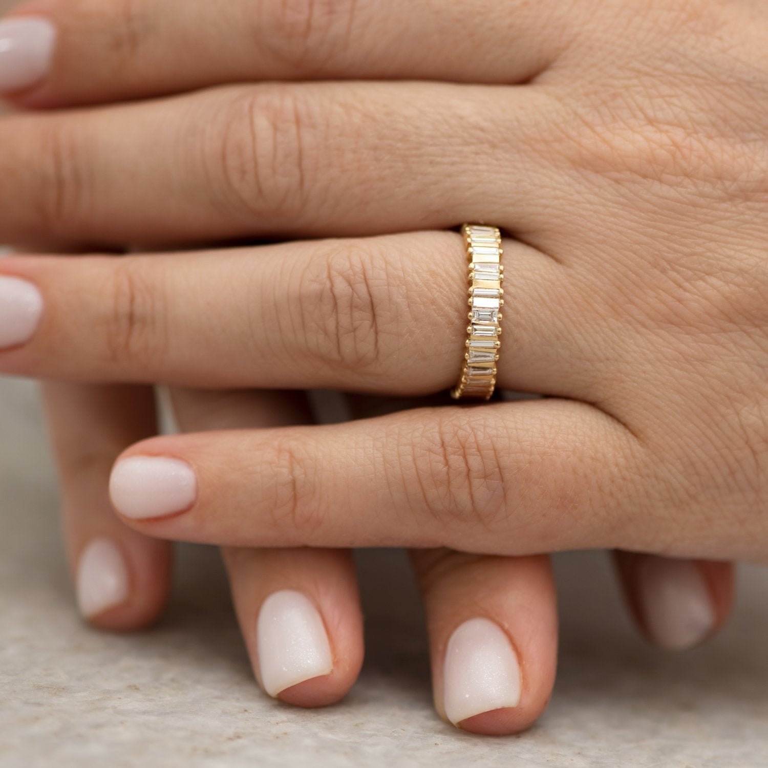 Artemer Gold "Bridge" Ring with Tapered Baguette and Trapeze-Cut Diamonds