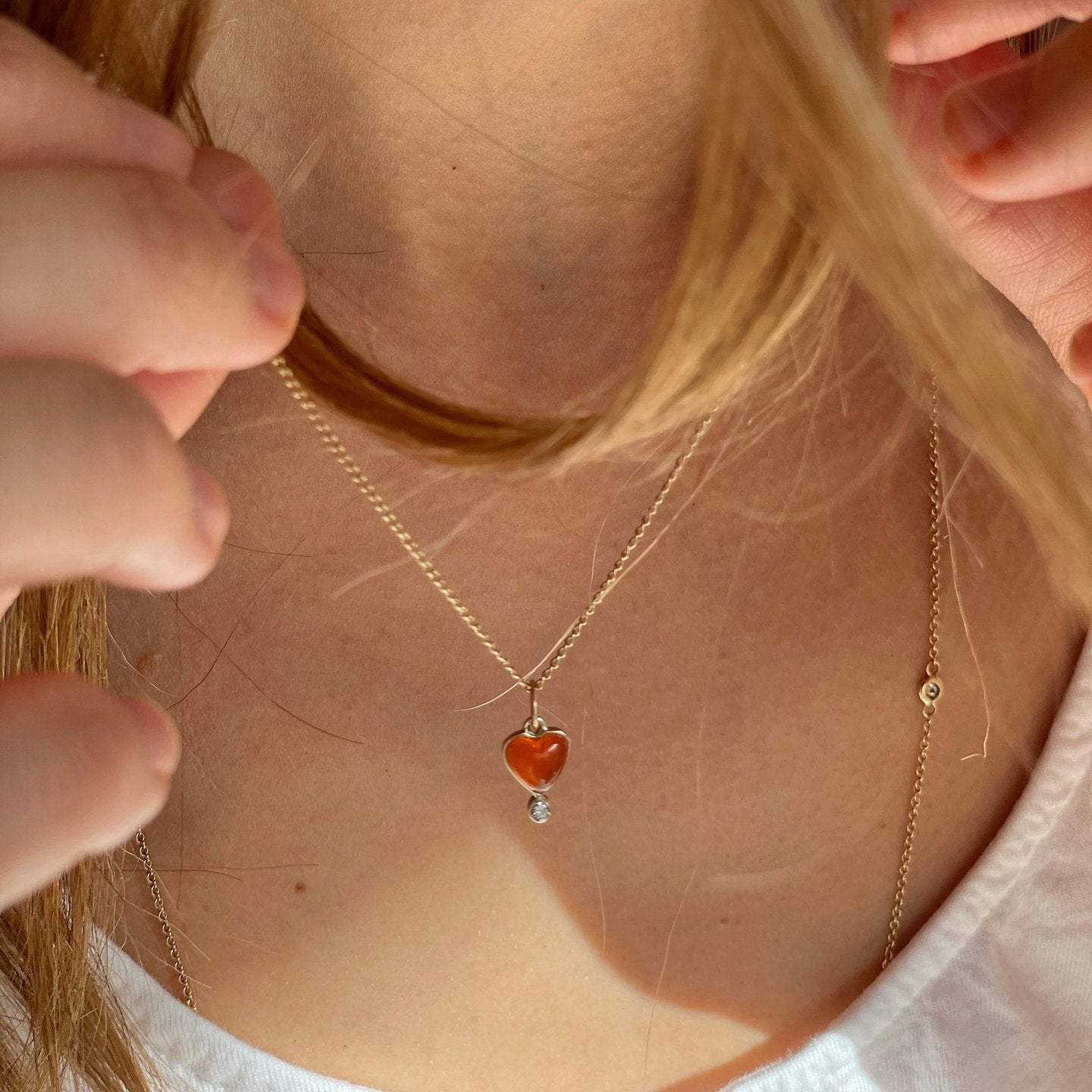 Zahava Gold Carnelian &quot;Byrdie&quot; Heart Pendant with Diamond Detail