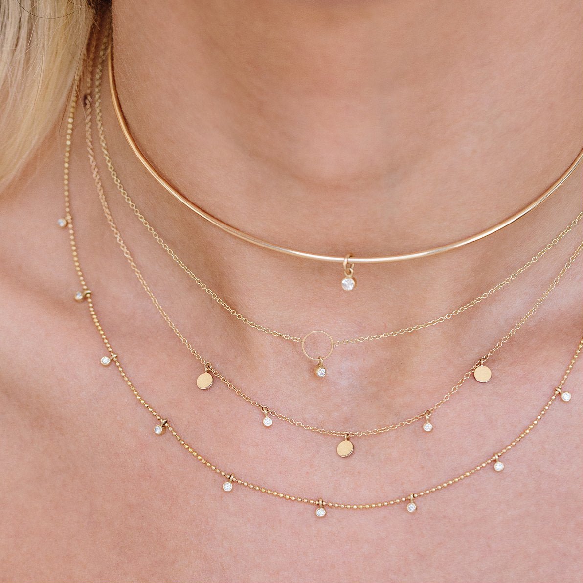 Gold Circle Necklace with Diamond Drop - Peridot Fine Jewelry - Zoe Chicco
