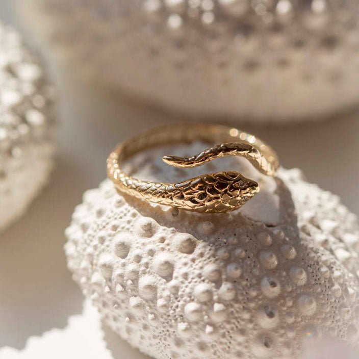 Gold &quot;Cobra&quot; Ring with Diamond Eyes - Peridot Fine Jewelry - Celine Daoust