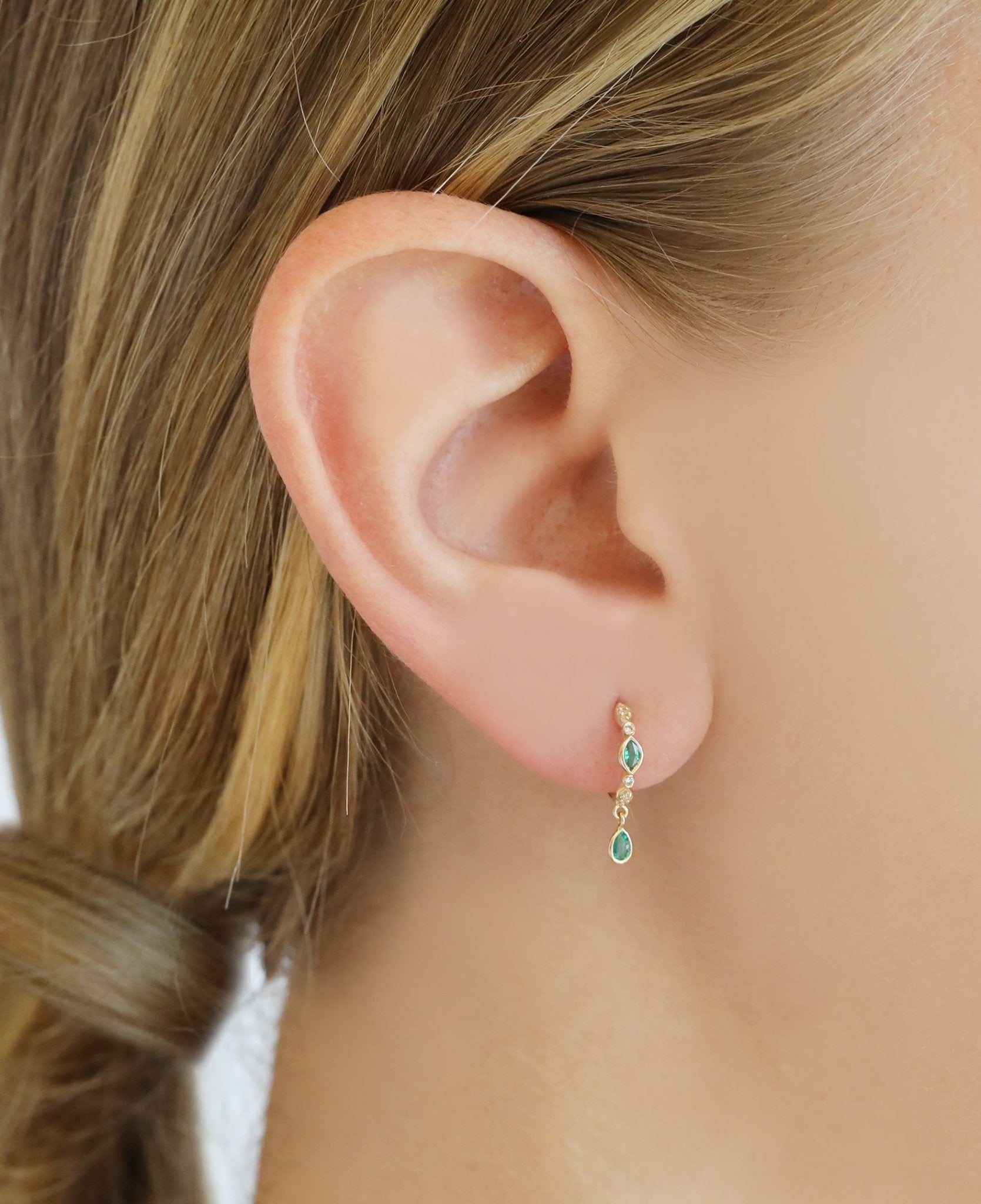 Gold Emerald and Diamond &quot;Eye&quot; Hoops