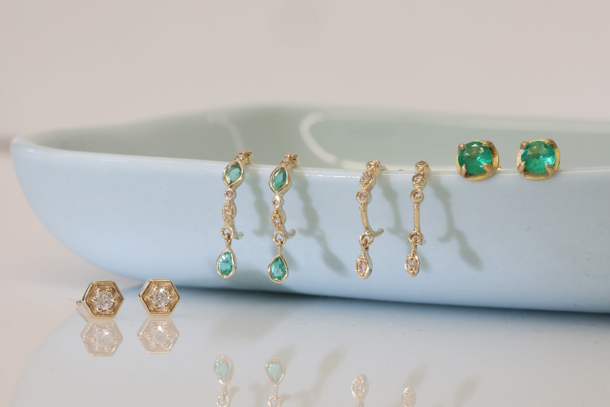 Gold Emerald and Diamond &quot;Eye&quot; Hoops