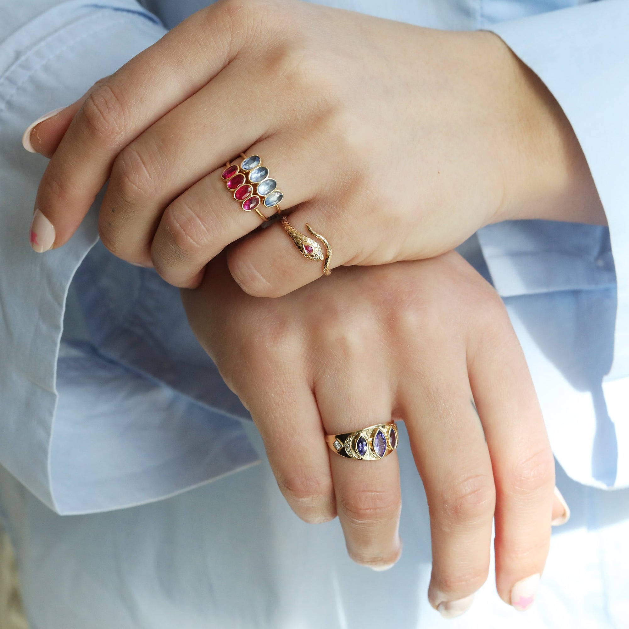Gold Engraved "Cobra" Ring with Ruby &amp; Diamonds - Peridot Fine Jewelry - Celine Daoust