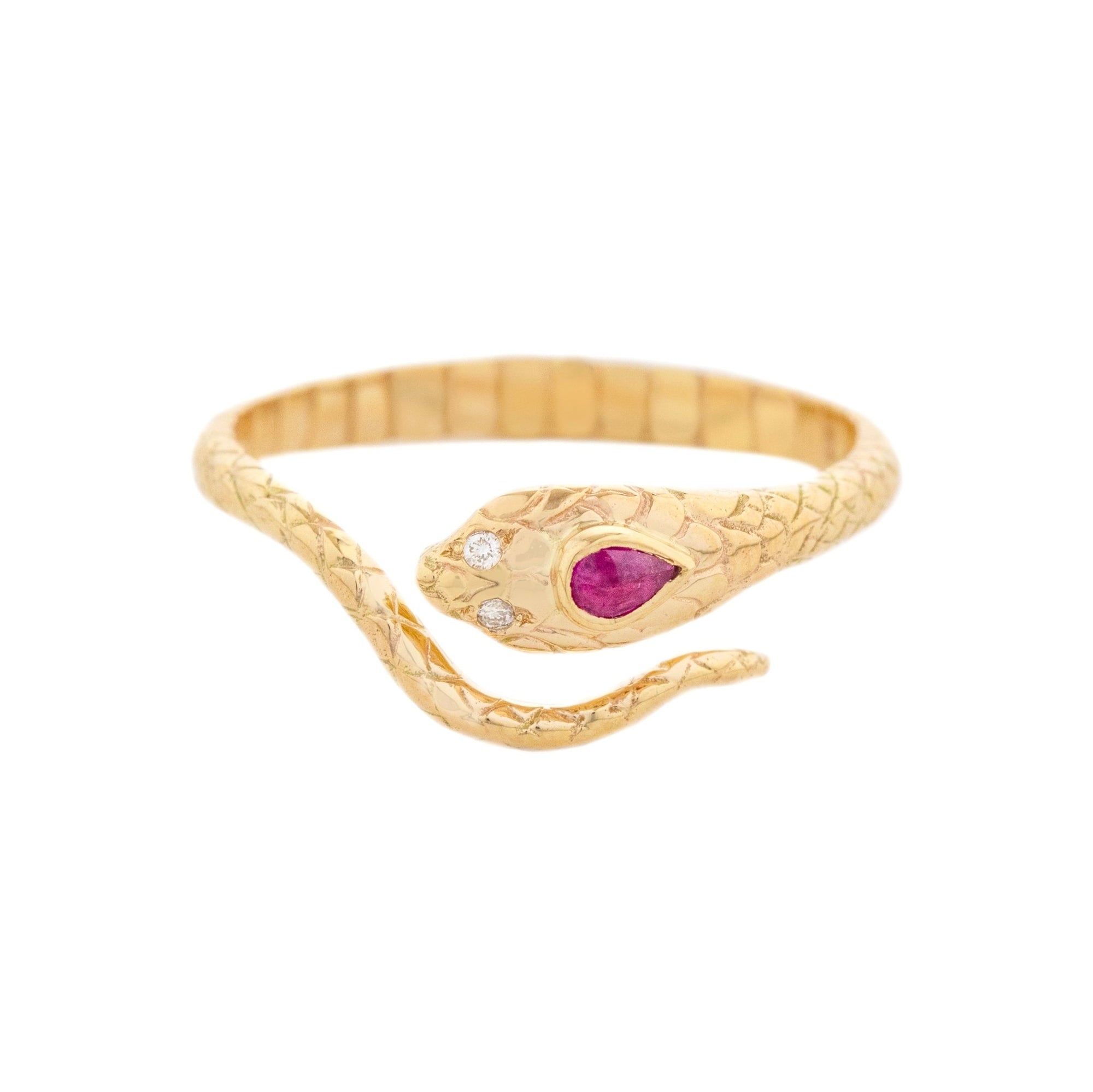 Gold Engraved "Cobra" Ring with Ruby &amp; Diamonds - Peridot Fine Jewelry - Celine Daoust