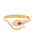 Gold Engraved "Cobra" Ring with Ruby & Diamonds - Peridot Fine Jewelry - Celine Daoust
