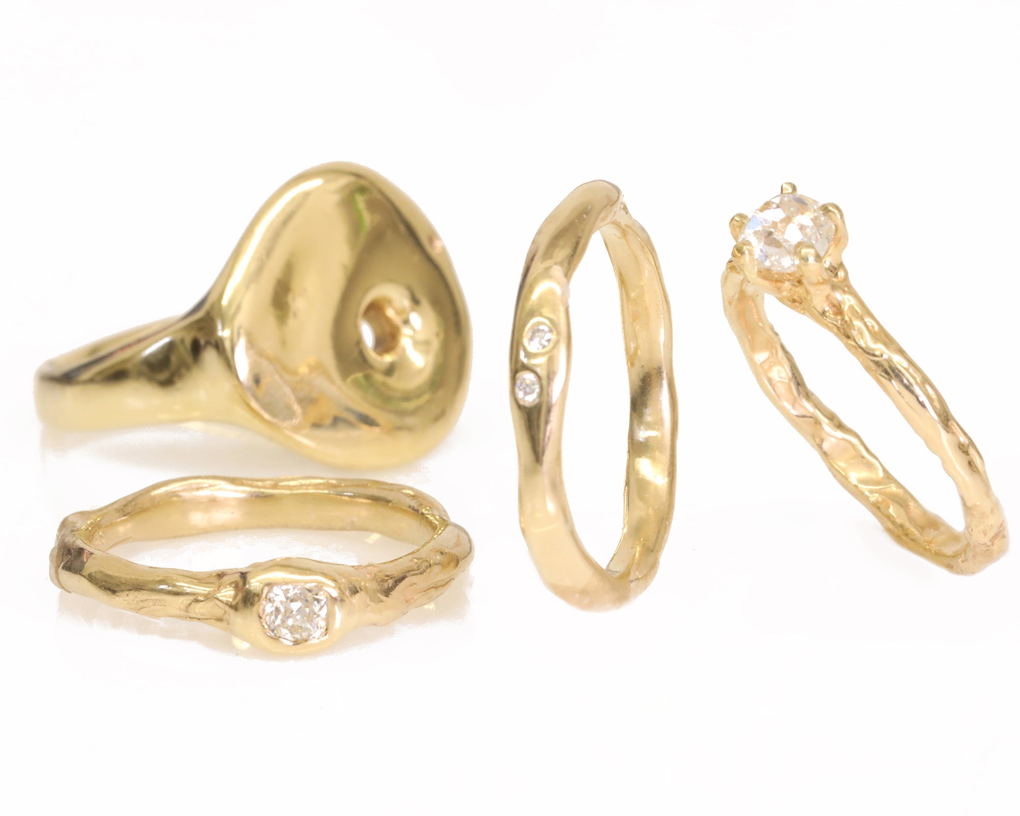 Johanna Brierley Gold European Cut Diamond Ring on Melt Band