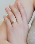 Gold Five Leaf Curve Ring with Diamonds - Peridot Fine Jewelry - Yasuko Azuma