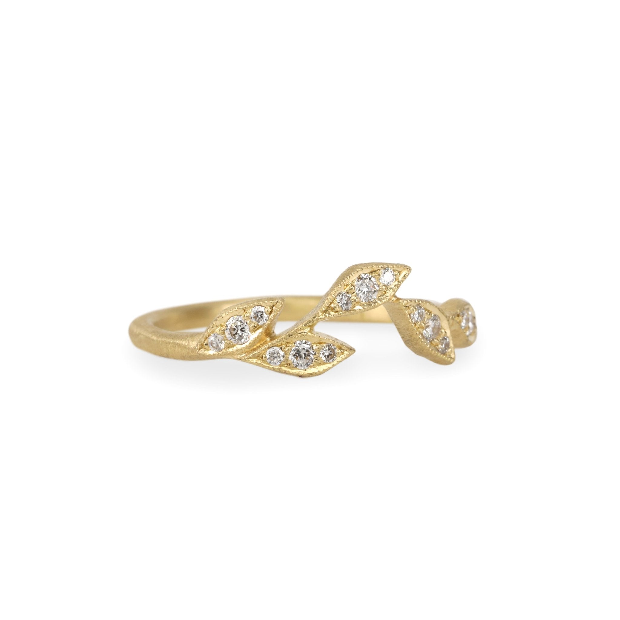 Gold Five Leaf Curve Ring with Diamonds - Peridot Fine Jewelry - Yasuko Azuma