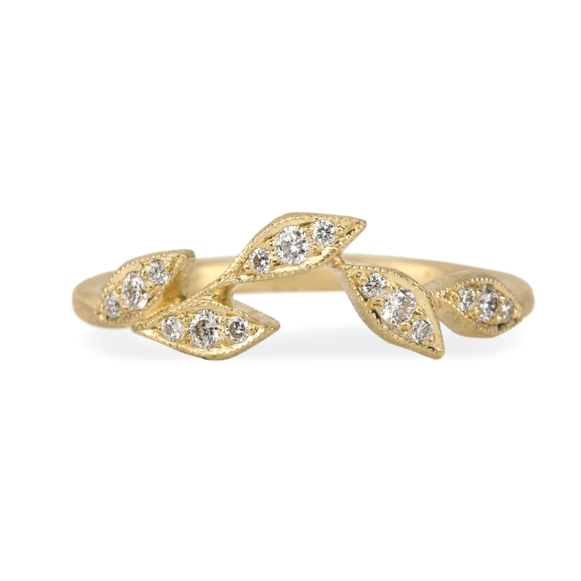 Gold Five Leaf Curve Ring with Diamonds - Peridot Fine Jewelry - Yasuko Azuma