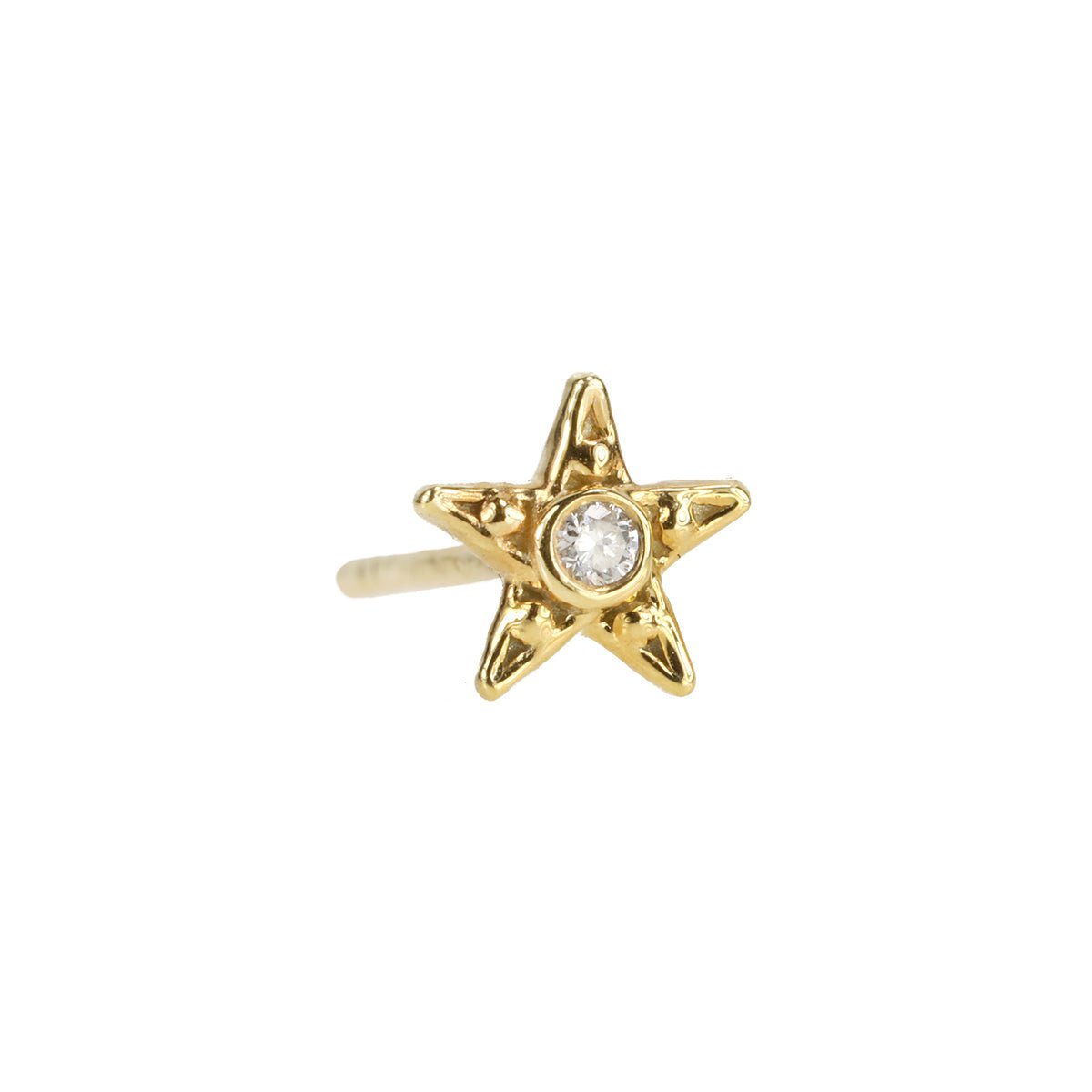 Renata Collection Gold Five-Point &quot;Star&quot; Stud Earrings with Diamond Center