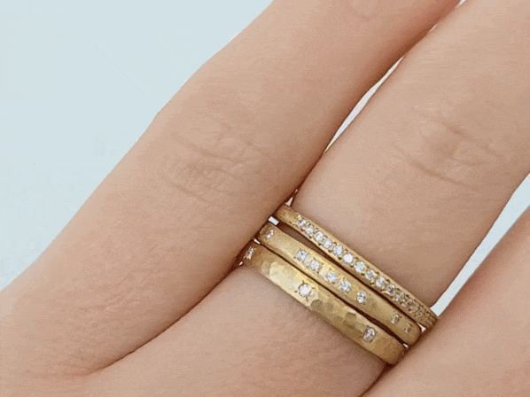 Gold Hammered Ring with Eight Evenly Spaced Diamonds