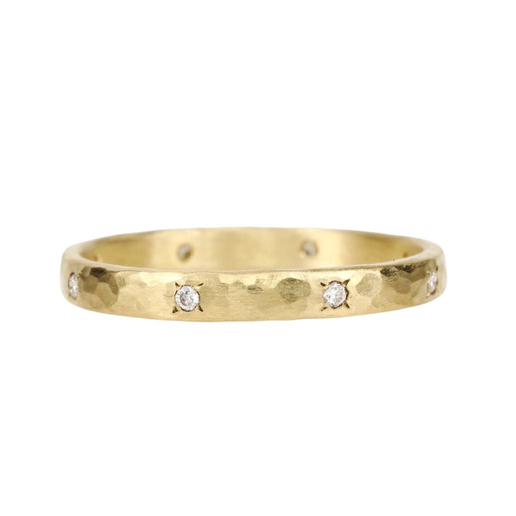 Yasuko Azuma Gold Hammered Ring with Eight Evenly Spaced Diamonds