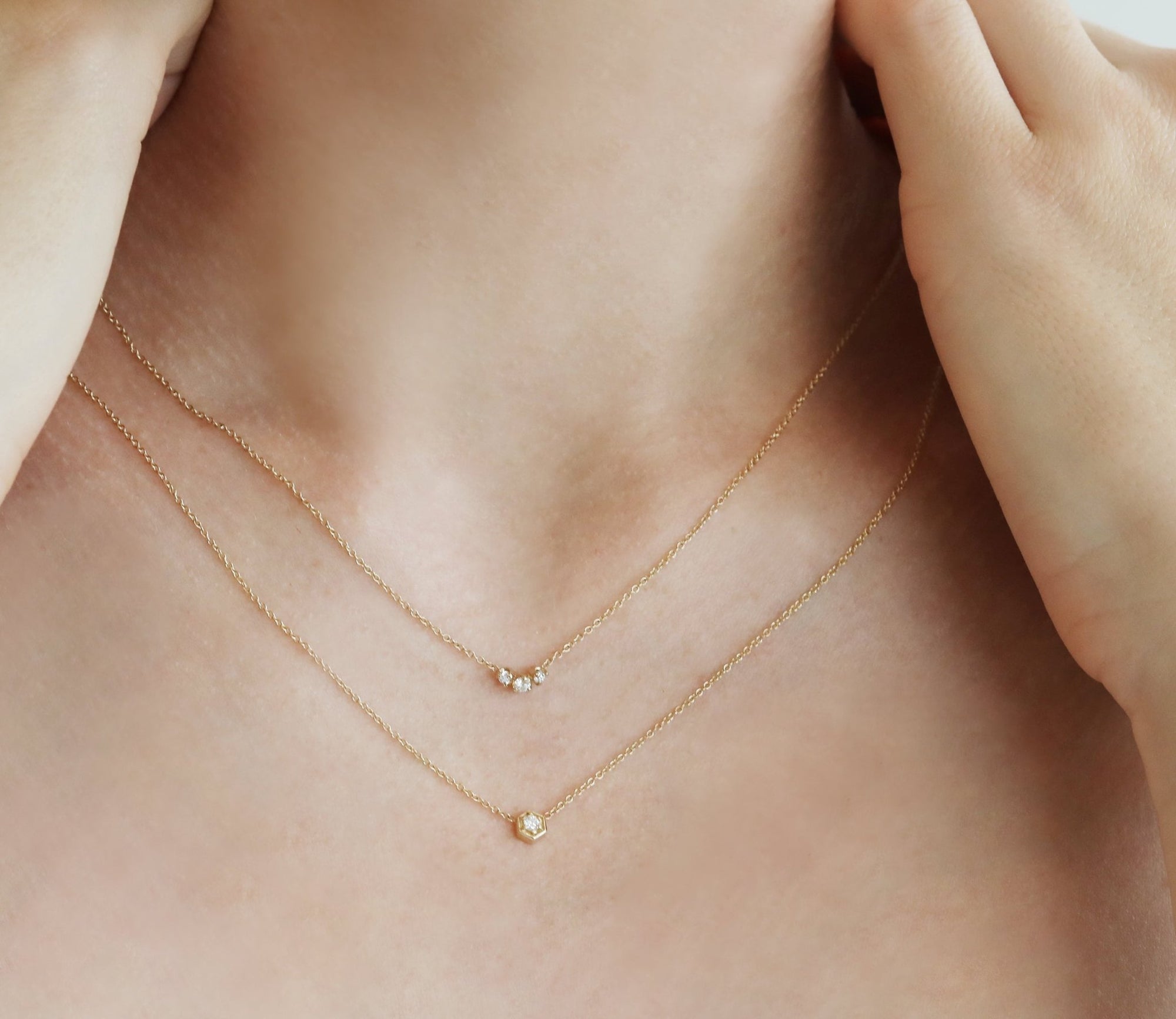 Zoe Chicco Gold Hexagonal Prong-Set Diamond Necklace