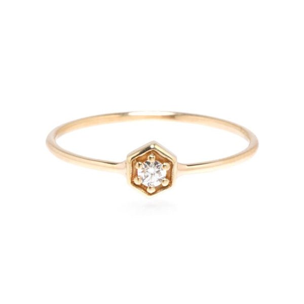 Gold Hexagonal Prong-Set Diamond Ring