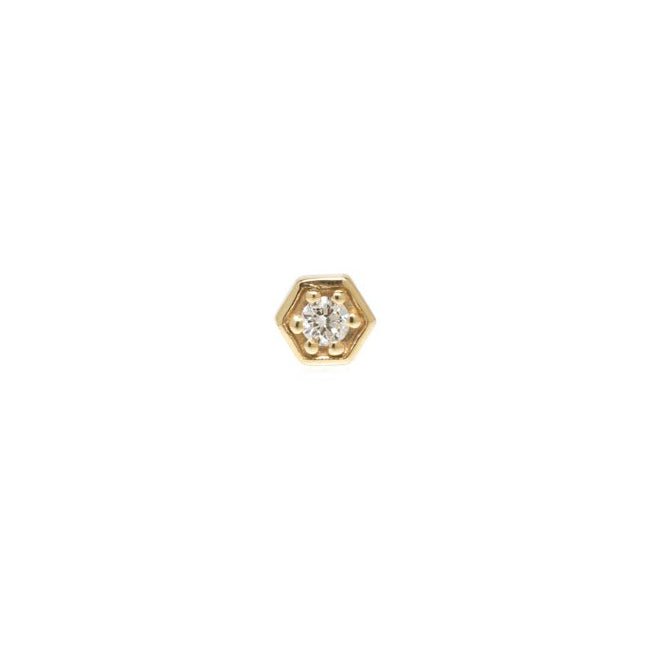 Gold Hexagonal Stud with Prong-Set Diamond Center