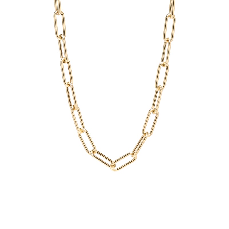 Gold Hollow Large Paperclip Chain Necklace - 18&quot; Length