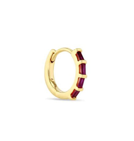 Zoe Chicco Gold Huggie with Ruby Baguettes