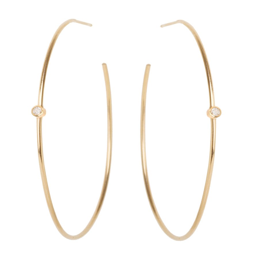 Gold Large Thin Hoop Earrings with Diamonds