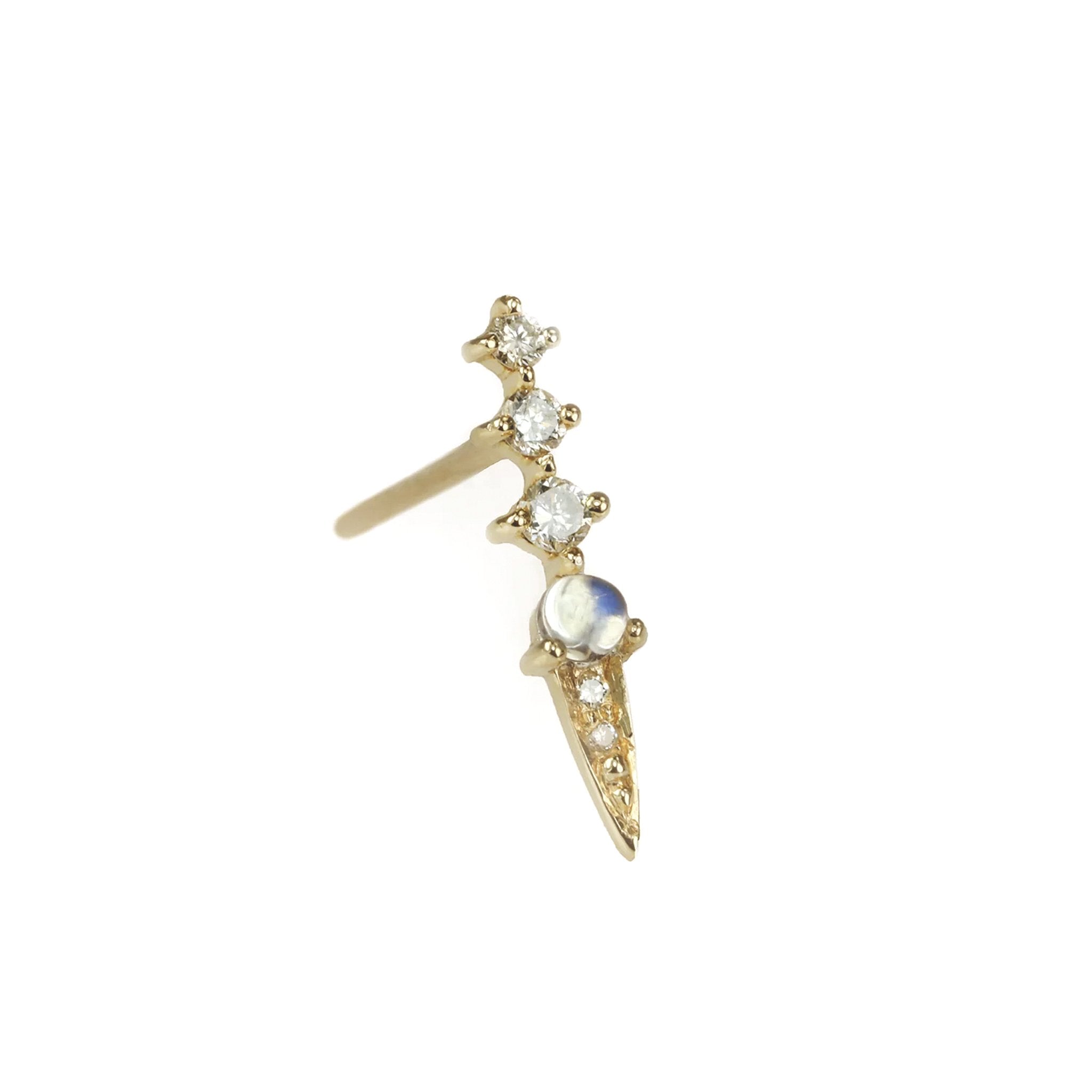 Celine Daoust Gold Moonstone and Diamond "Spike" Earring