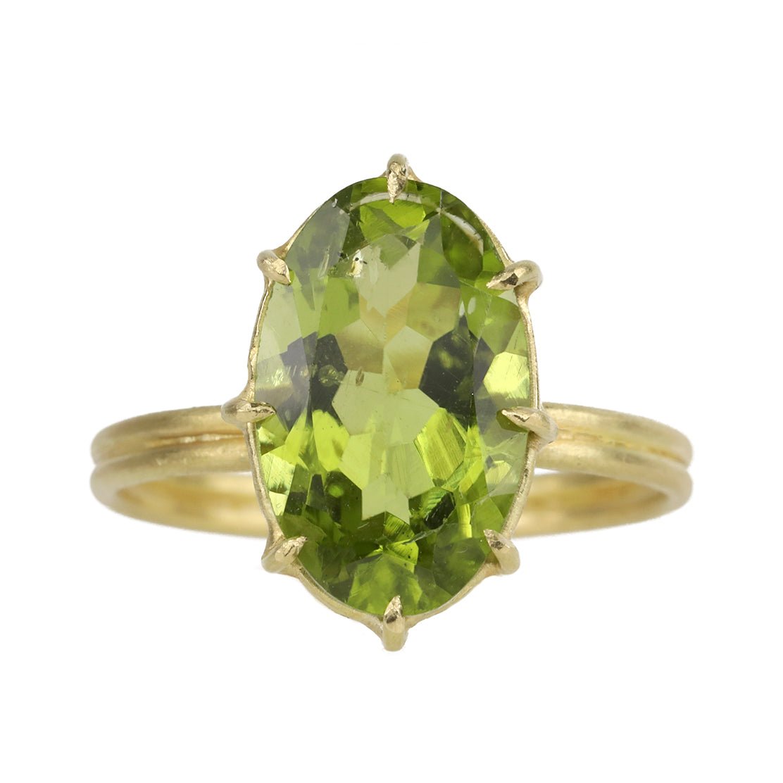 Rosanne Pugliese Gold Multi-Prong Large Vertical Oval Peridot Ring