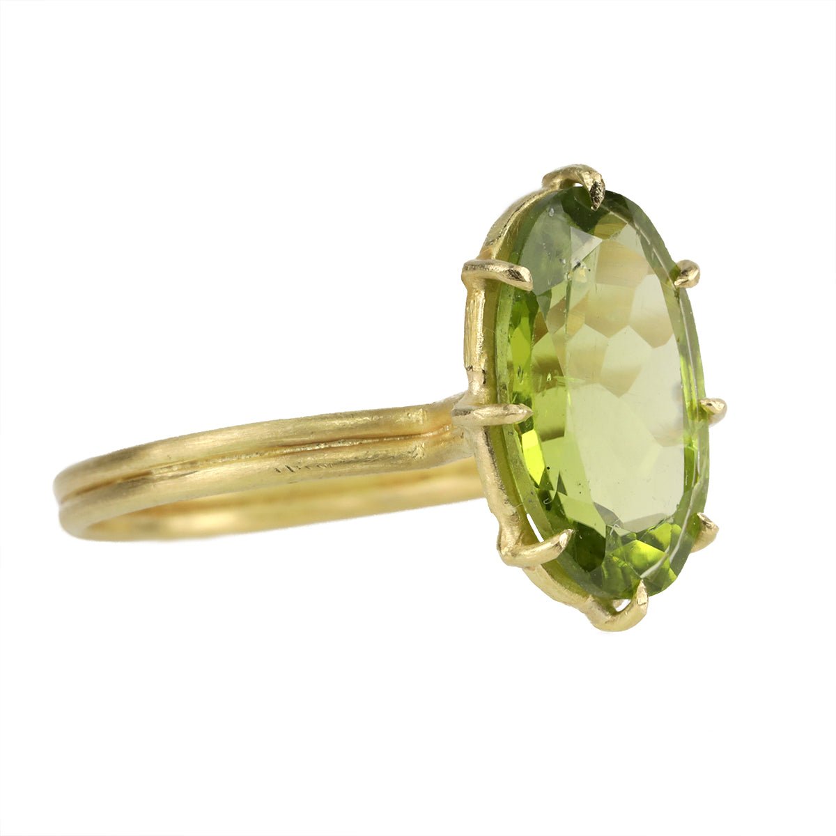 Rosanne Pugliese Gold Multi-Prong Large Vertical Oval Peridot Ring